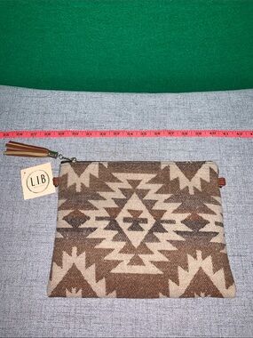 Brown Aztec Canvas Wristlet Clutch